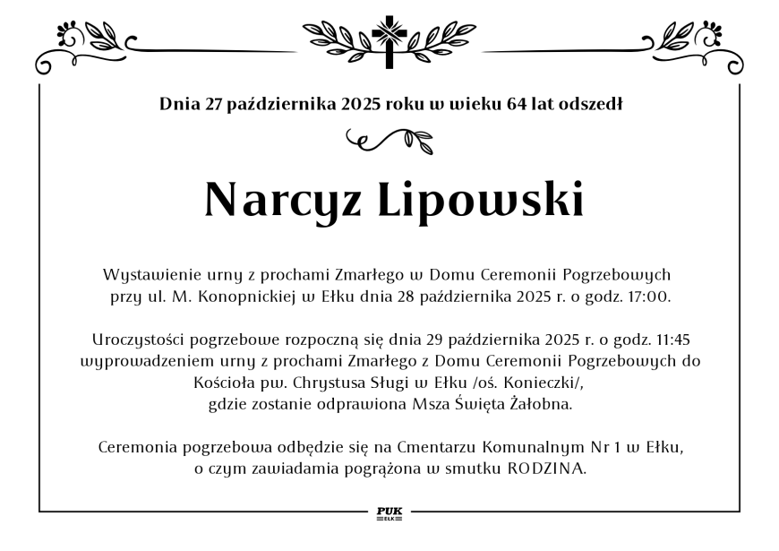 Narcyz Lipowski - nekrolog